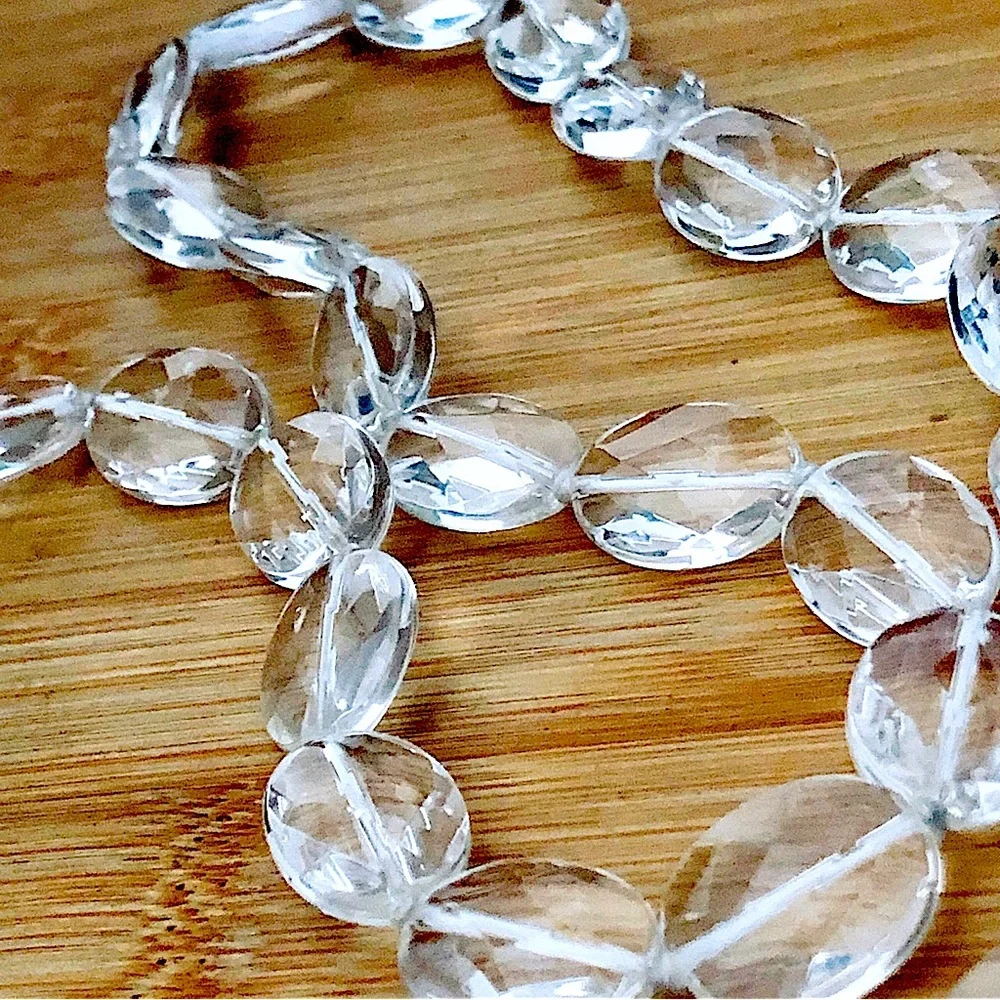 $123  14K and Faceted Quartz Crystal Gemstone Estate Necklace    Marked 14K FJS - Picture 8 of 9